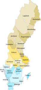 Karte mit historischen Landschaften (landskap) in Schweden